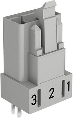 Un connecteur électrique tripolaire gris avec les numéros '1', '2' et '3' sur sa face inférieure.