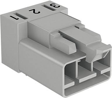 Un connecteur en plastique gris de forme rectangulaire, doté de trois bornes numérotées (1, 2, 3). Adapté pour les connexions électriques.