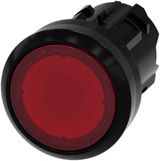 Bouton-poussoir rond rouge dans un boîtier noir, souvent utilisé comme interrupteur marche/arrêt ou pour des fonctions d'urgence.