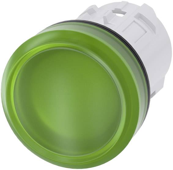 Bouton rond vert avec boîtier en plastique, adapté pour machines ou systèmes de commande.