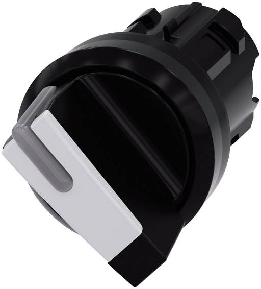 Bouton rond noir et gris avec un levier, probablement un interrupteur, vu en diagonale.