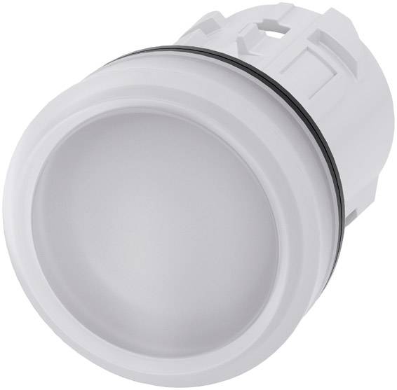 Bouton rond, blanc et plastique avec un joint noir, adapté au montage sur un tableau de commande.