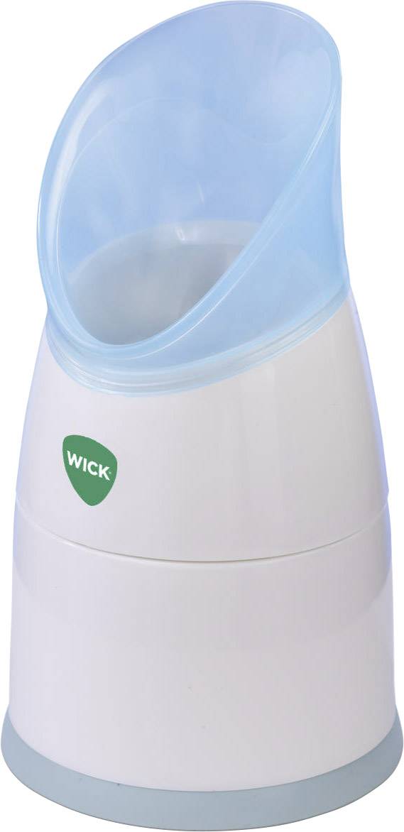L'inhalateur Vicks présente un appareil portable blanc avec un couvercle bleu. Développé pour soulager les symptômes du rhume grâce à la vapeur.