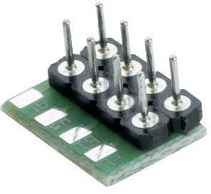 Connecteur de carte à 6 broches, monté à angle droit sur une petite carte de circuit imprimé verte.