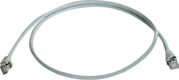 Câble Ethernet gris avec deux connecteurs RJ-45, utilisé pour connecter des appareils réseau, tels que des ordinateurs ou des routeurs.