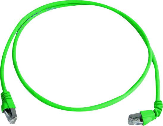 Un câble Ethernet vert avec des connecteurs à chaque extrémité, adapté aux connexions réseau.
