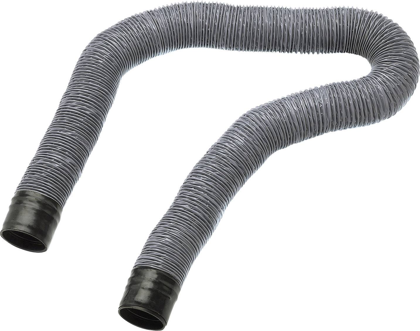 Tuyau flexible gris en plastique, formé en un coude en S, avec des extrémités noires.