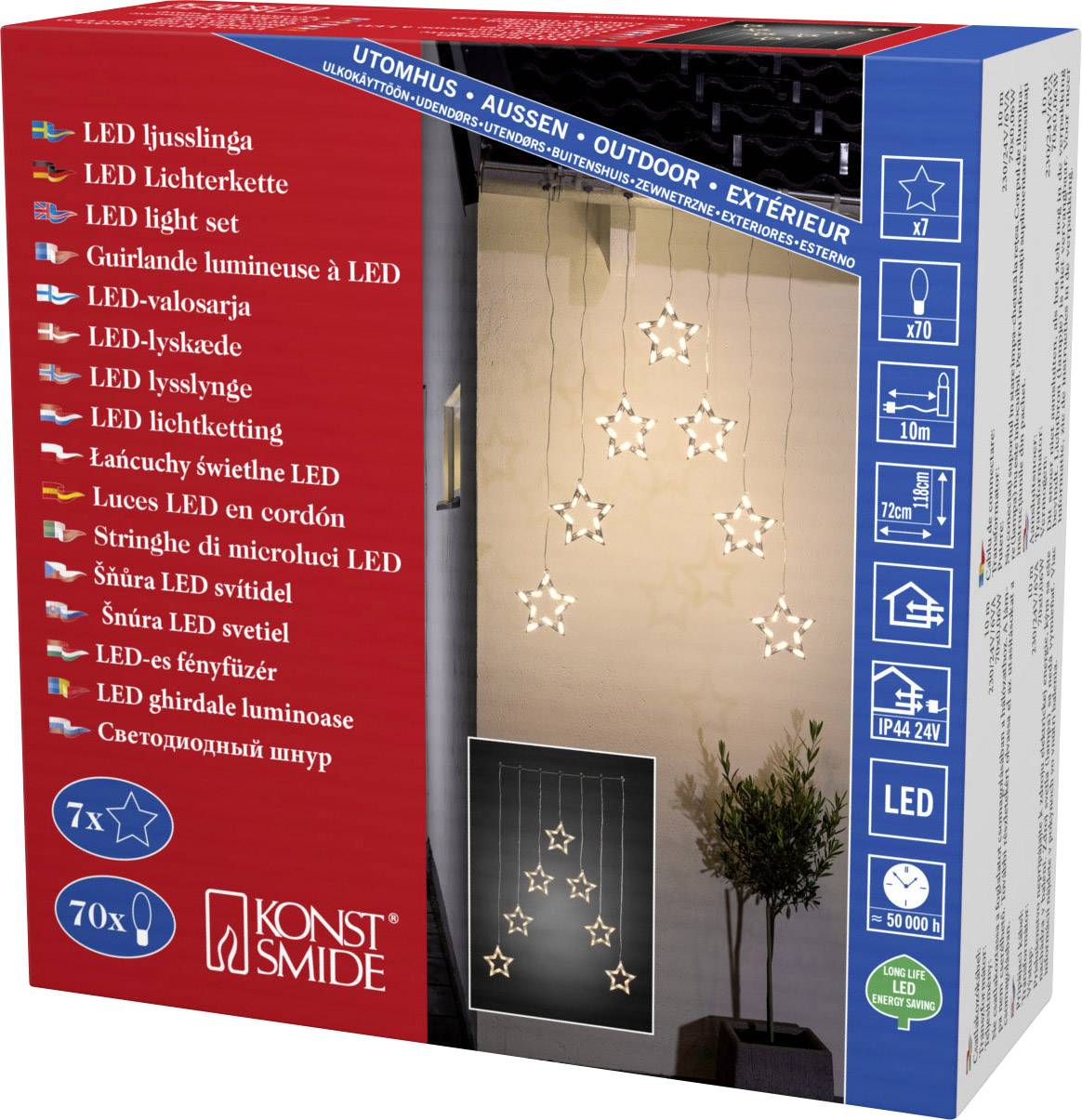 Guirlande lumineuse stalactites, étoiles Konstsmide 4043-103 pour l'extérieur 24 V LED N/A (l x H) 72 cm x 118 cm