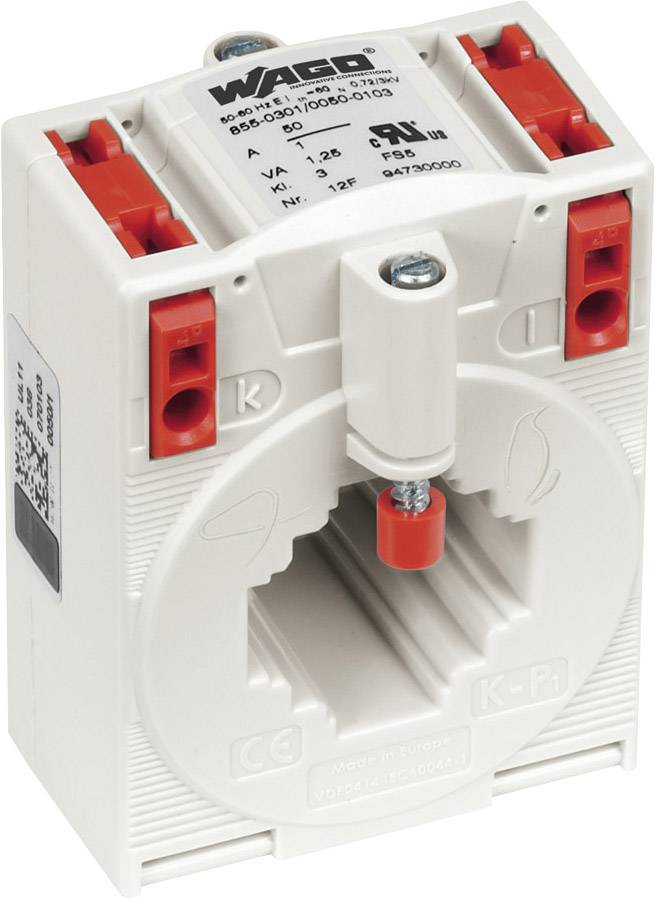 Un boîtier de convertisseur électrique blanc avec des éléments de bornes rouges et des étiquettes sur le dessus, adapté aux applications industrielles.