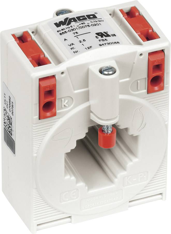 Un connecteur électrique rectangulaire de WAGO avec des bornes rouges et noires, adapté à la conduite du courant dans les installations électriques.