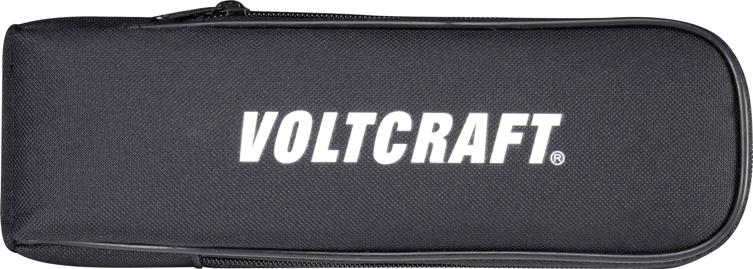 Étui noir Voltcraft avec fermeture à glissière, adapté pour le rangement d'appareils électroniques ou d'accessoires.
