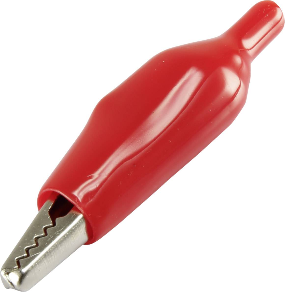 Pince crocodile rouge avec gaine isolante.