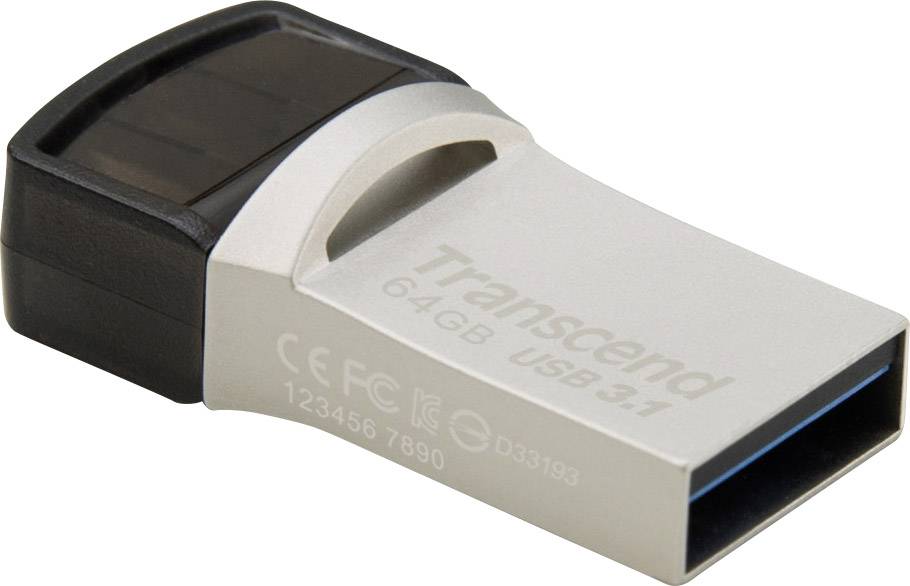 Mémoire supplémentaire USB pour smartphone/tablette Transcend JetFlash® 890 argent 64 GB USB 3.1 (2è gén.), USB-C®