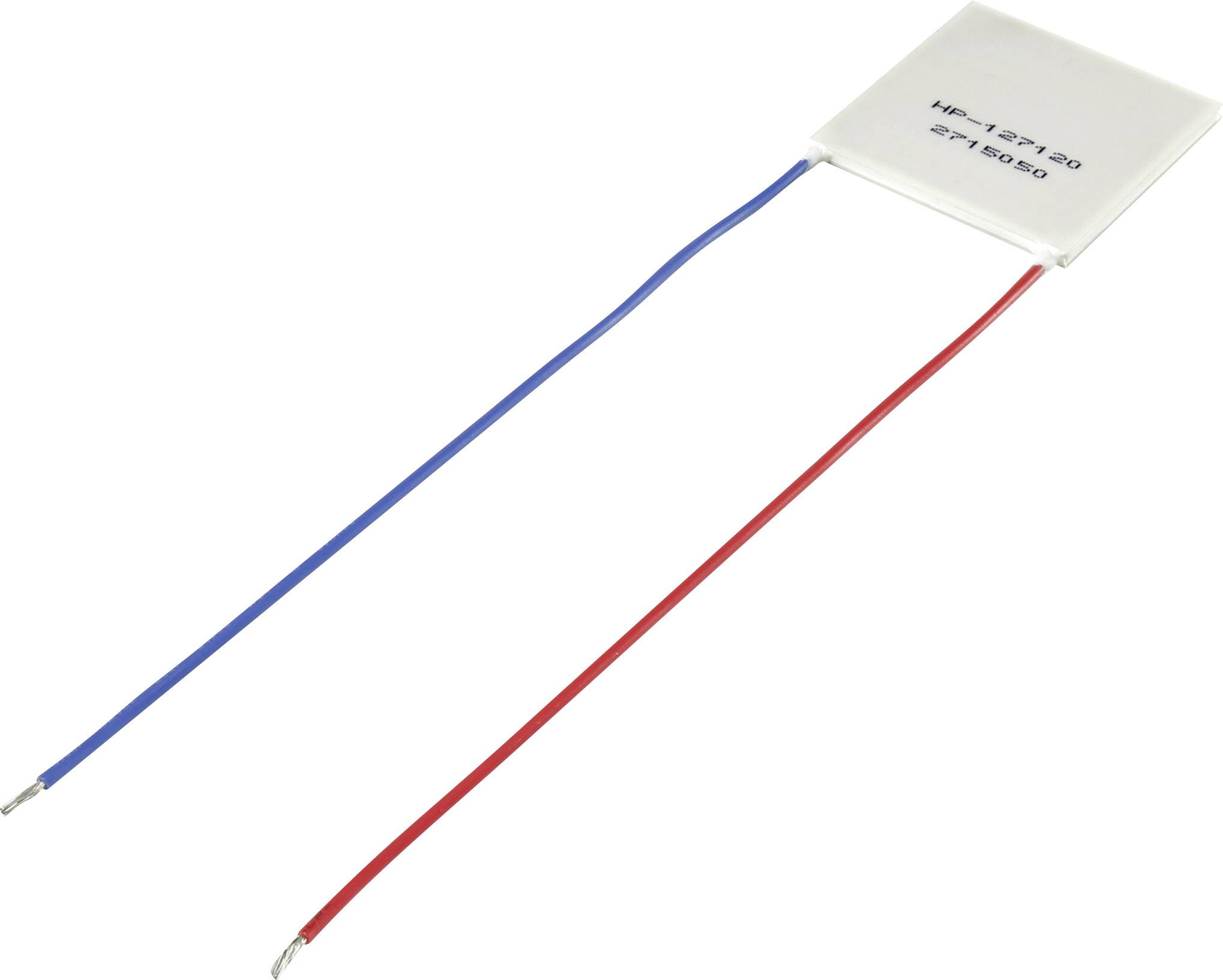 Un refroidisseur à élément Peltier blanc avec deux fils, un rouge et un bleu, utilisé pour le refroidissement thermique dans les dispositifs électroniques.