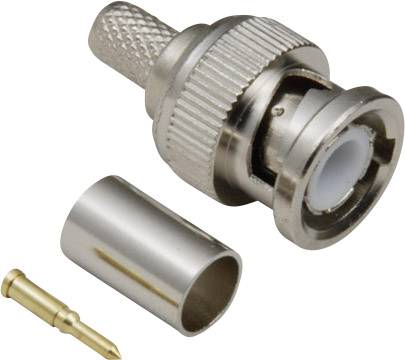 Un connecteur BNC avec boîtier métallique et broche, ainsi qu'un composant cylindrique à côté. Adaptateurs pour connexions de câbles coaxiaux.