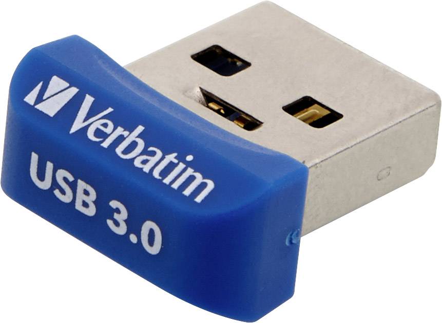 Une clé USB 3.0 Verbatim bleue au design arrondi, sur laquelle est inscrit « Verbatim USB 3.0 ».