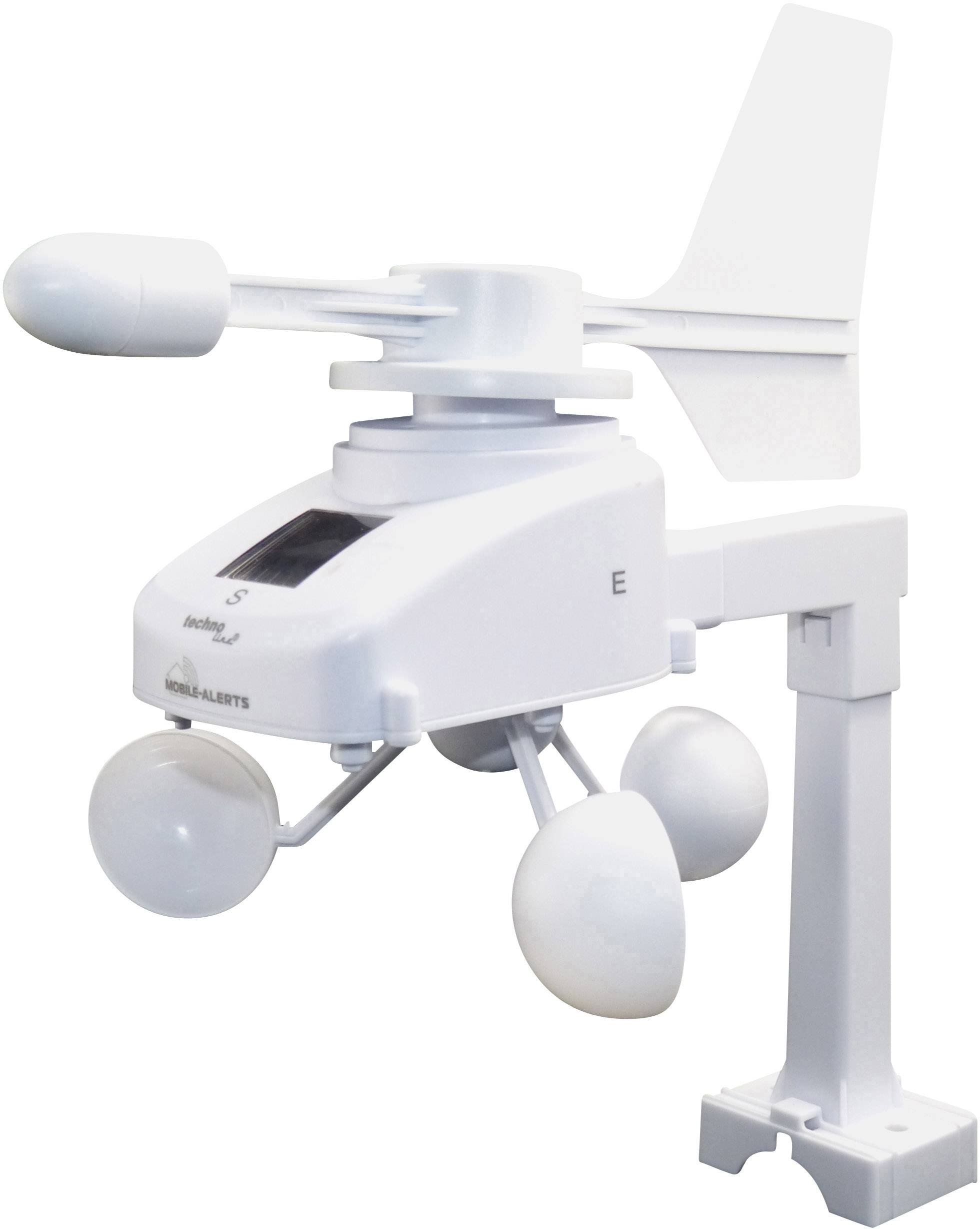 Anémomètre électronique en blanc avec girouette et coupelles croisées pour mesurer la vitesse et la direction du vent. Idéal pour les stations météorologiques.