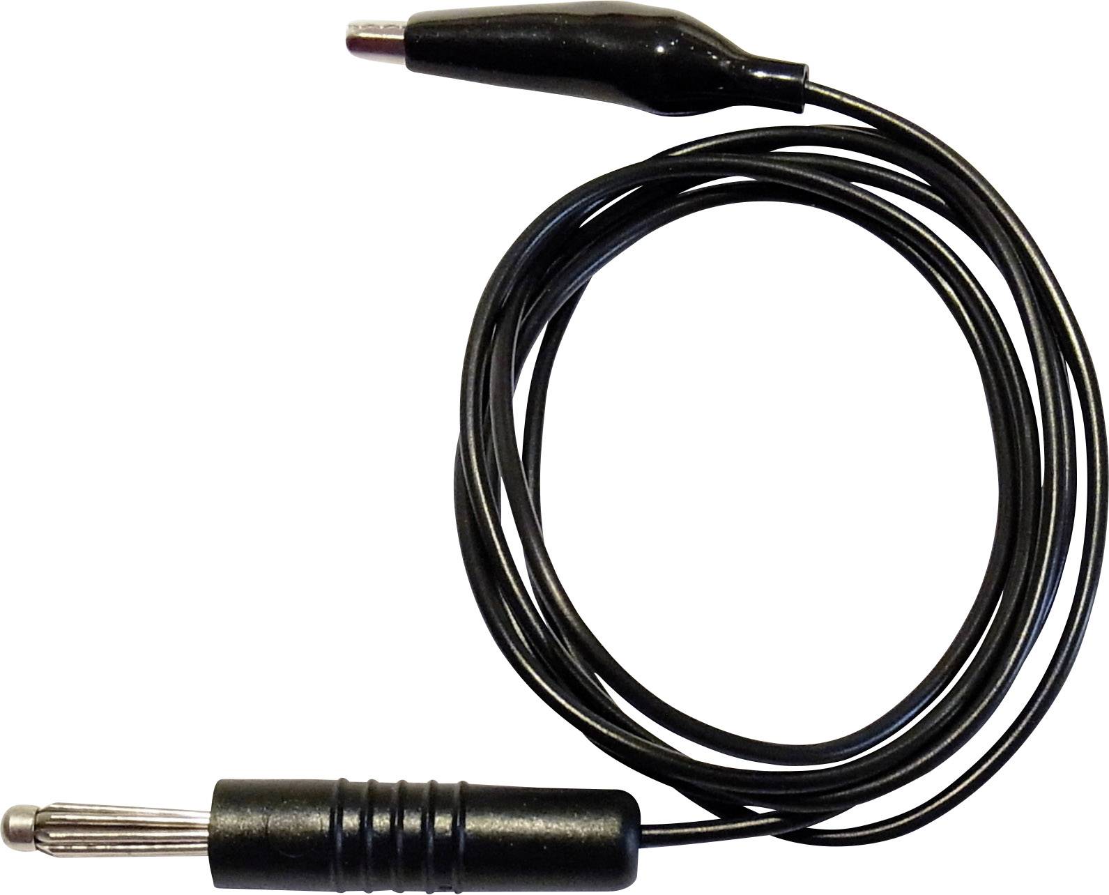 Un câble noir avec une pince crocodile à son extrémité, probablement utilisé pour une connexion électrique ou des applications techniques.