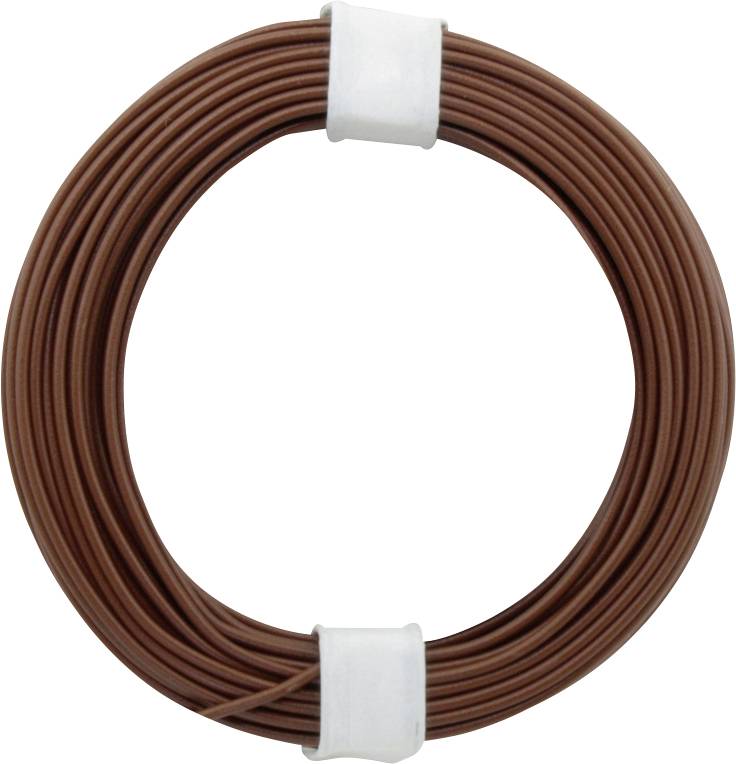 Rouleau de fil marron, soigneusement enroulé, fixé par deux rubans blancs, sur un fond blanc.