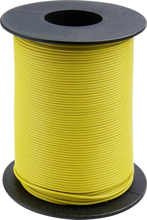 Une grande bobine de plastique avec du fil jaune, enroulée et prête à être utilisée.