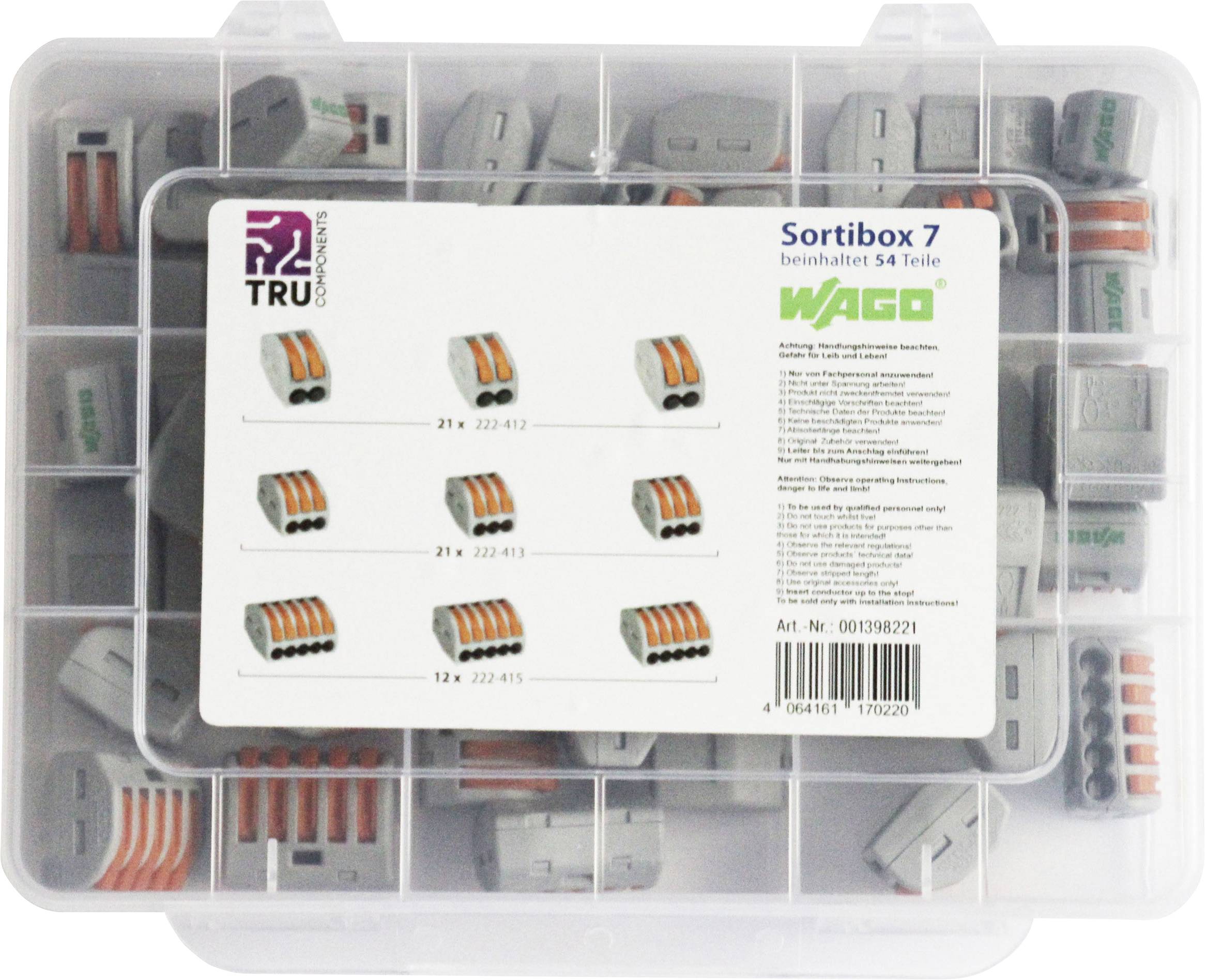 Assortiment de bornes pour boîte de dérivation WAGO WA-741-744 flexible: 0.08-2.5 mm² rigide: 0.08-2.5 mm² 54 pc(s)