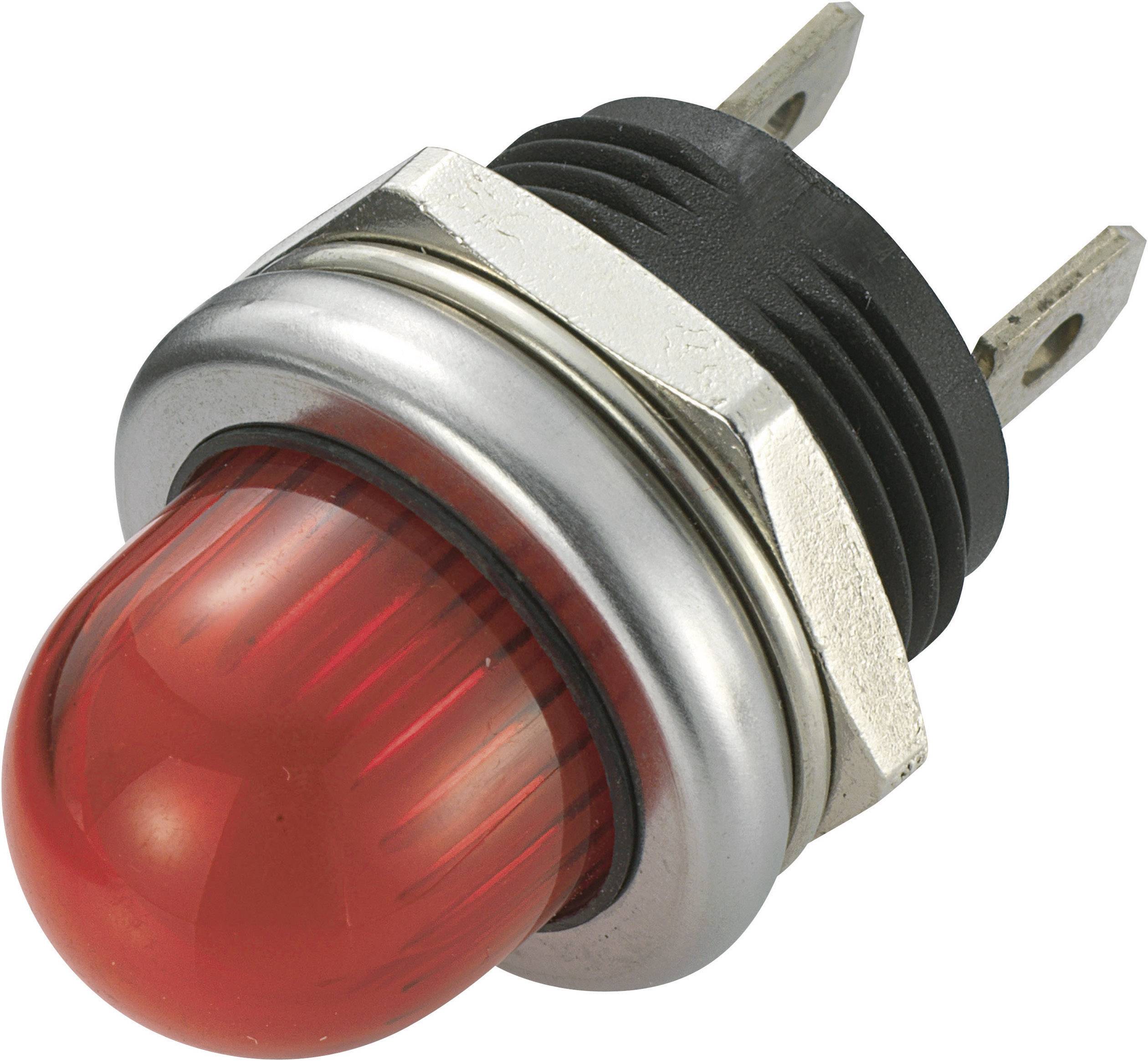Affichage LED rouge avec cadre en métal et deux bornes de connexion, fréquemment utilisé comme voyant lumineux ou indicateur d'avertissement dans les appareils électriques.