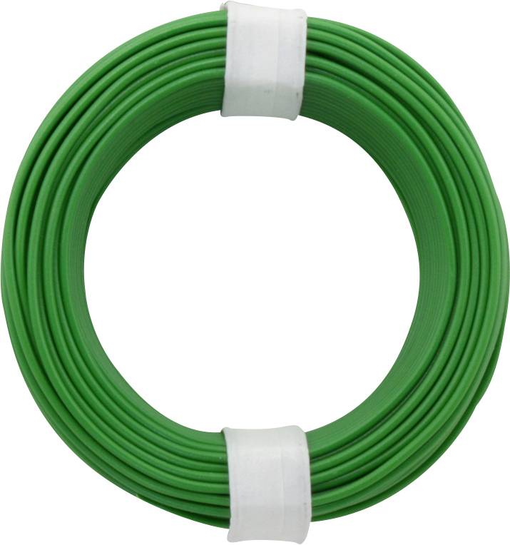 Une bobine de fil vert, soigneusement enroulée et sécurisée avec des rubans blancs, sur un fond blanc.
