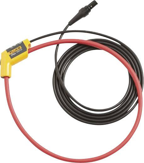 Un câble de mesure rouge avec un capteur jaune et une fiche de connexion noire, adapté pour la mesure du courant électrique.