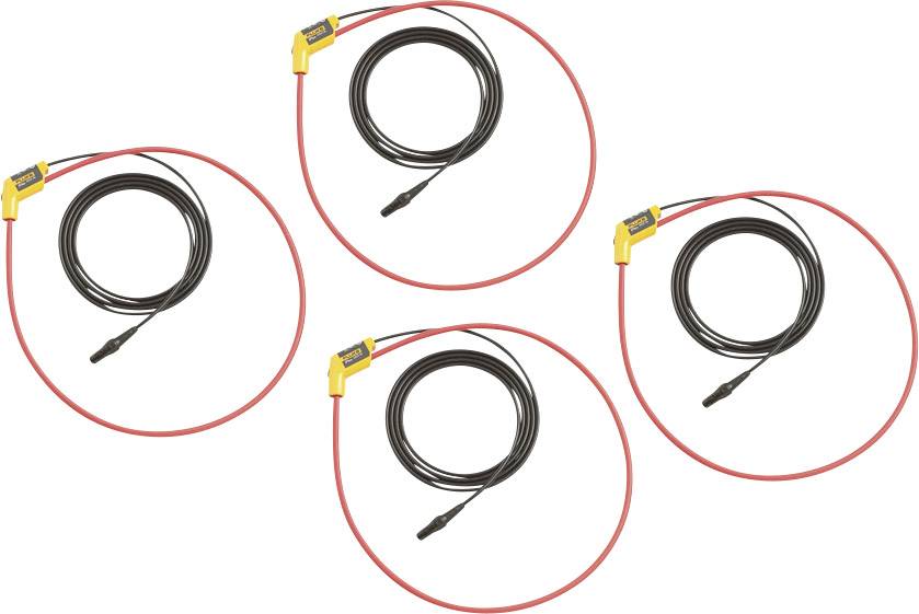 Quatre câbles de pinces ampèremétriques rouges flexibles avec des extrémités de connexion jaunes et des capteurs noirs. Ils sont adaptés pour les mesures de courant non invasives.