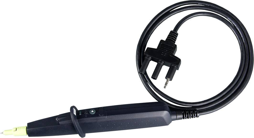 Un stylo de test électrique avec un câble en spirale et un connecteur bipolaire, utilisé pour vérifier les systèmes électriques.