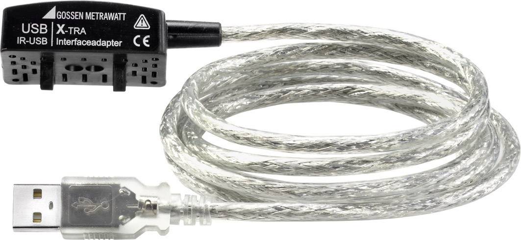 Un câble adaptateur USB vers infrarouge portant l'inscription 'Gossen Metravatt X-TRA IR-USB Interfaceadapter', adapté aux appareils de mesure.