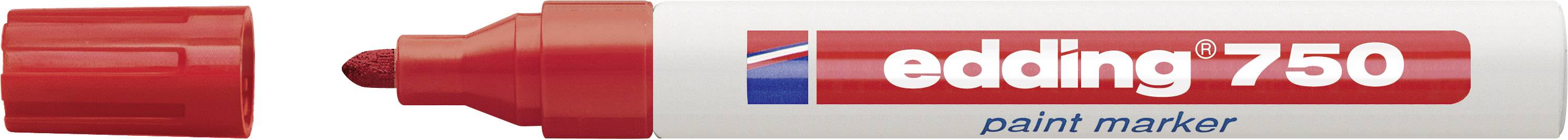 Marqueur peinture rouge Edding 750 avec capuchon fermé, vue de côté.