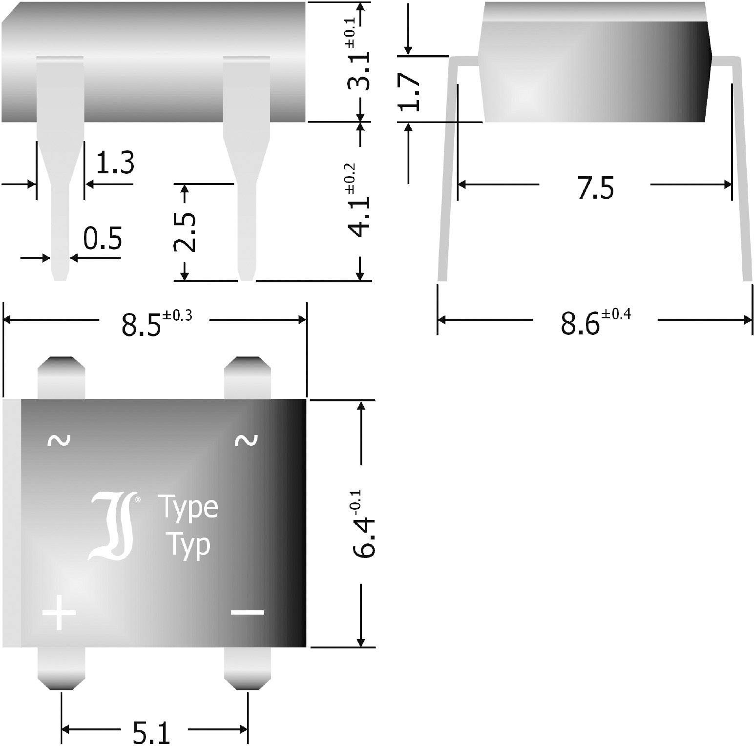 Diotec B500D Pont redresseur DIL-4 1000 V 1 A Monophasé