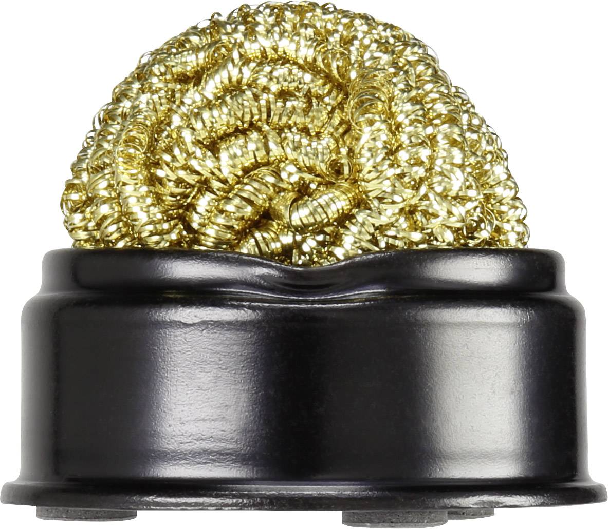 Nettoyant pour pointe de fer à souder avec une spirale dorée dans un support noir. Utilisé pour nettoyer les pointes de fer à souder pendant le processus de soudage.