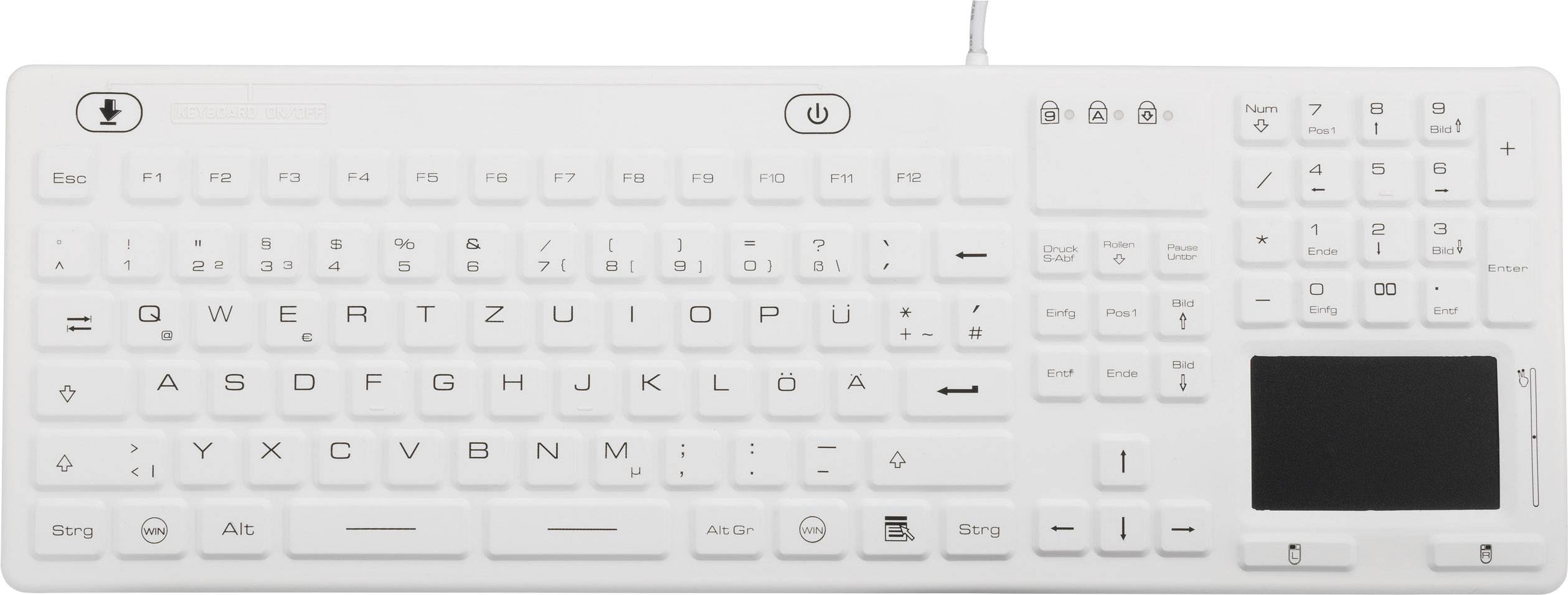 Clavier Renkforce iM-IKB110-WH blanc protégé contre les infiltrations d'eau, protégé contre la poussière, surface tactile