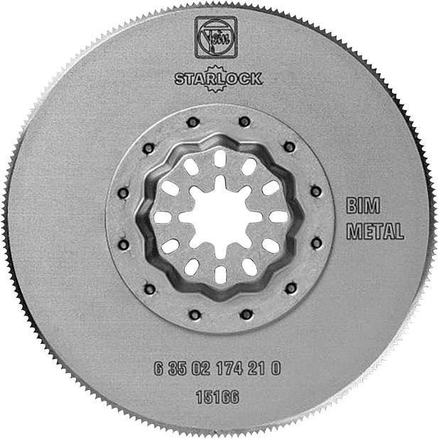 Lame de scie circulaire pour métal, avec connexion 'Starlock', dents réparties uniformément autour du bord. Logo de marque en haut, numéro en bas.