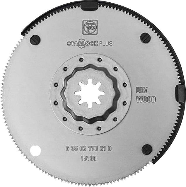 Lame de scie circulaire avec logo 'Starlock Plus' et couronne dentée, adaptée pour le bois. Texte : 'BIM WOOD', 'C 35 02 176 21 0', '18138'.