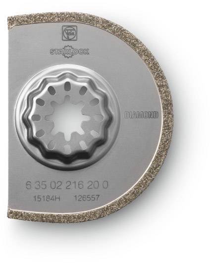 Lame de scie diamantée Starlock en forme de D avec anneau intérieur dentelé et revêtement argenté. Adaptée pour des coupes précises dans des matériaux durs.