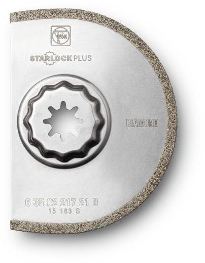 Lame de scie semi-circulaire avec ouverture dentée, recouverte de poudre de diamant ; nom de marque 'Starlock Plus' et numéro de produit sur la surface.