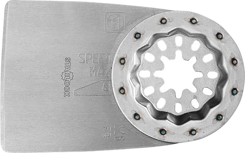 Lame de scie en métal avec adaptateur ovale et denture en étoile, adaptée aux outils multifonctionnels.
