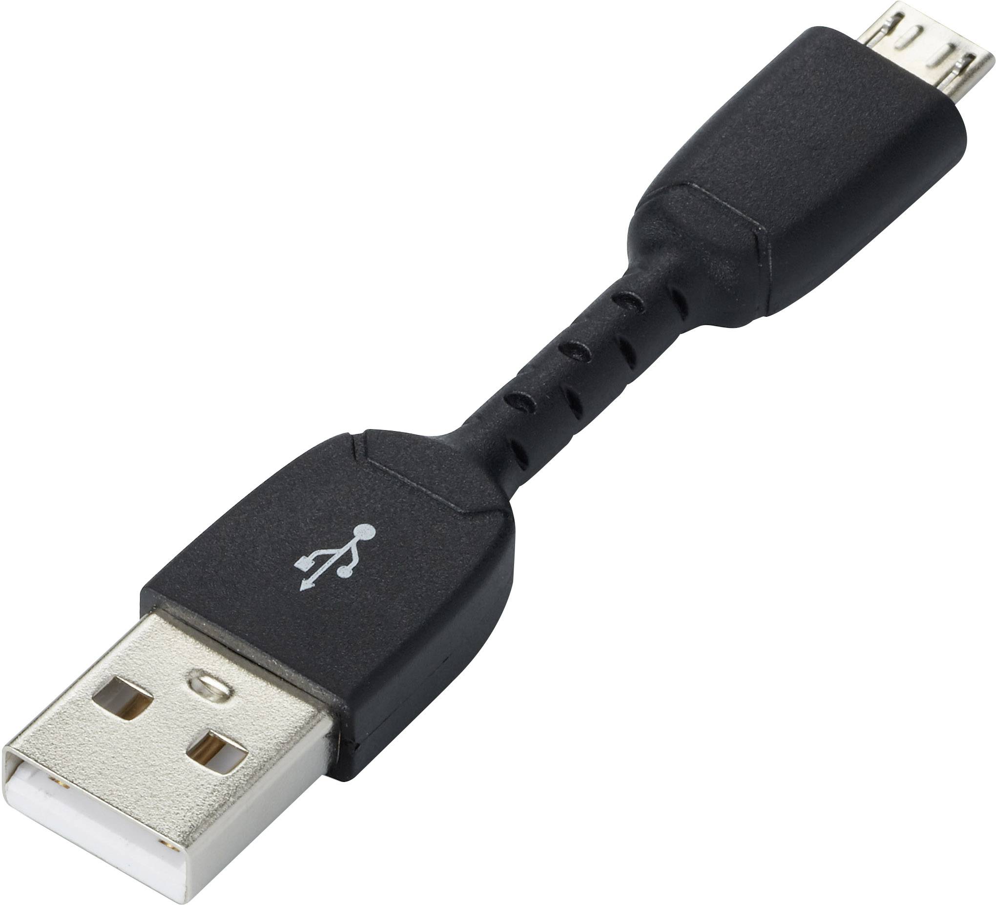 Câble USB OTG noir avec connecteur USB-A et connecteur Micro-USB. Permet la connexion entre des appareils tels que les smartphones et les accessoires USB.