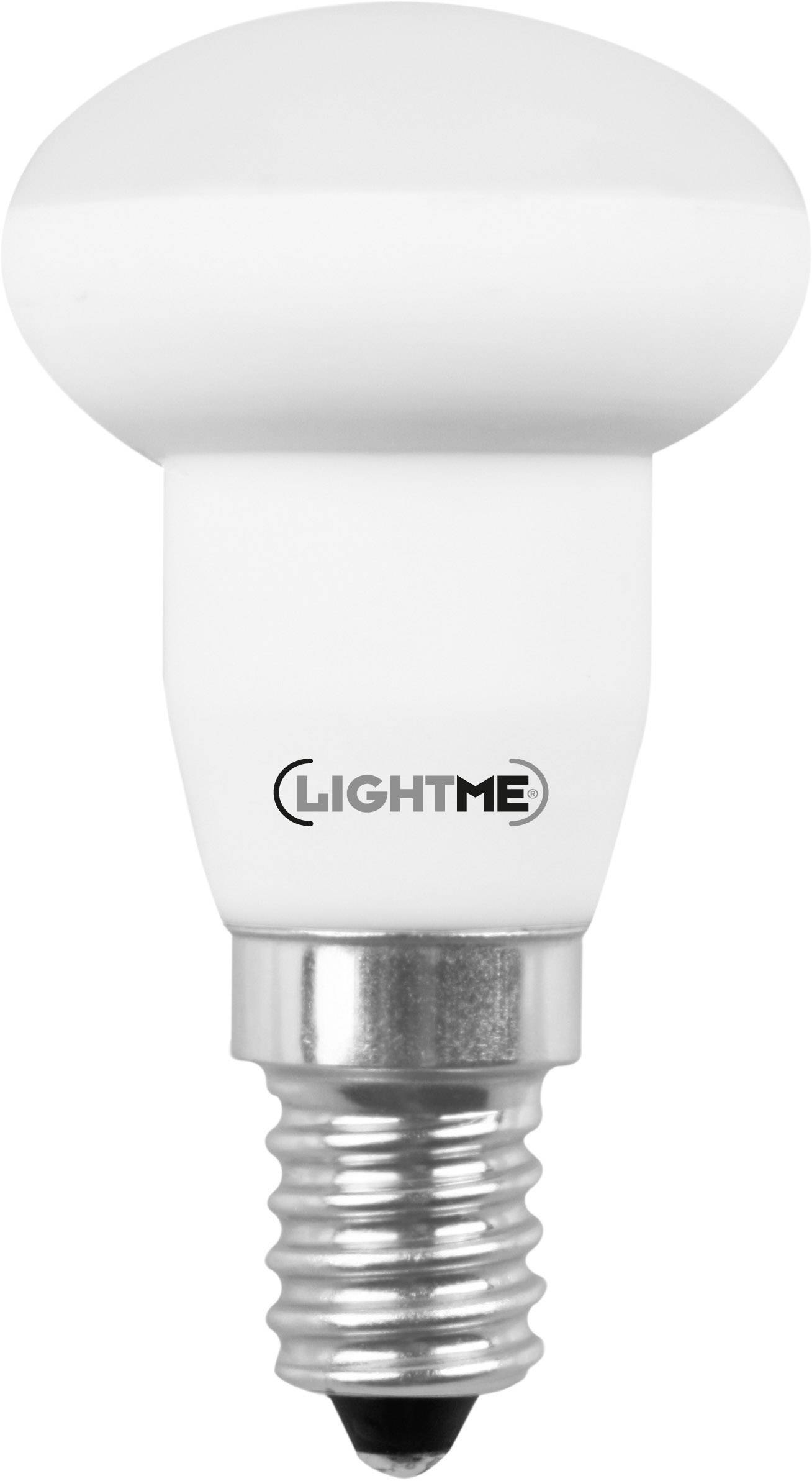 Ampoule LED blanche avec culot E14, marquée 'LightMe', sur fond blanc. Source lumineuse économe en énergie pour lampes.