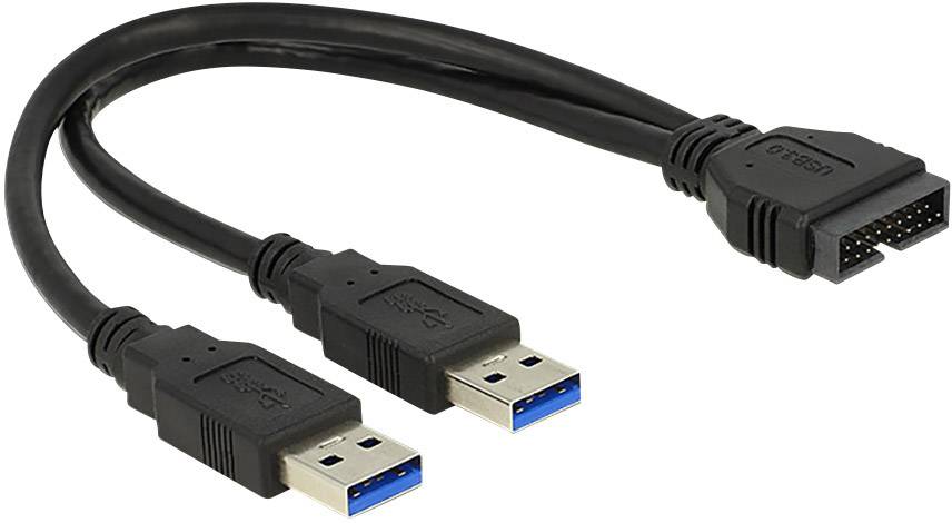Adaptateur USB 3.0 Delock 83910 - [2x USB 3.0 mâle type A - 1x USB 3.0 mâle interne 19 pôles] - 25.00 cm - noir