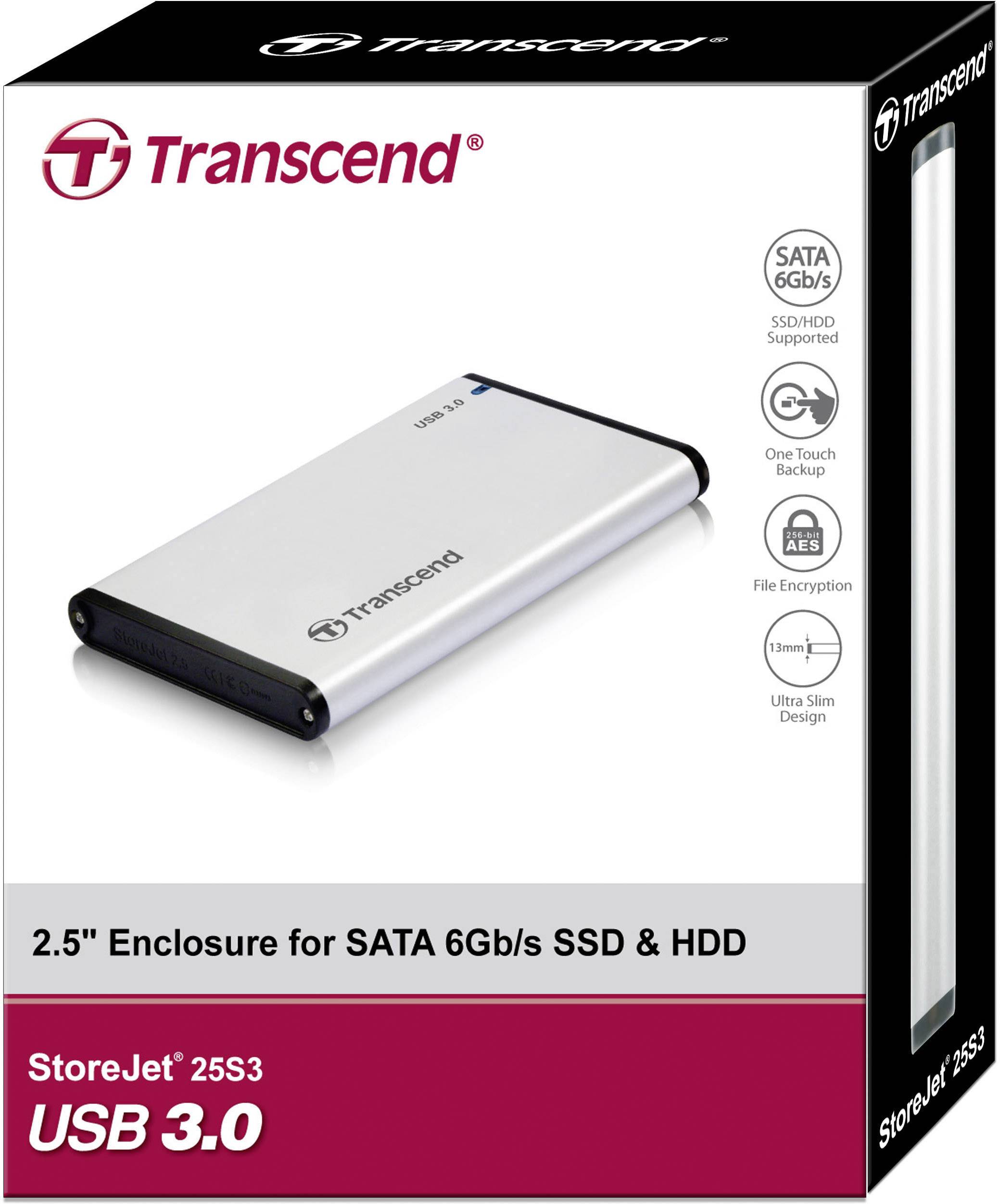 Boîtier pour disque dur SATA 2.5 pouces Transcend TS0GSJ25S3 USB 3.1 (Gen 1)