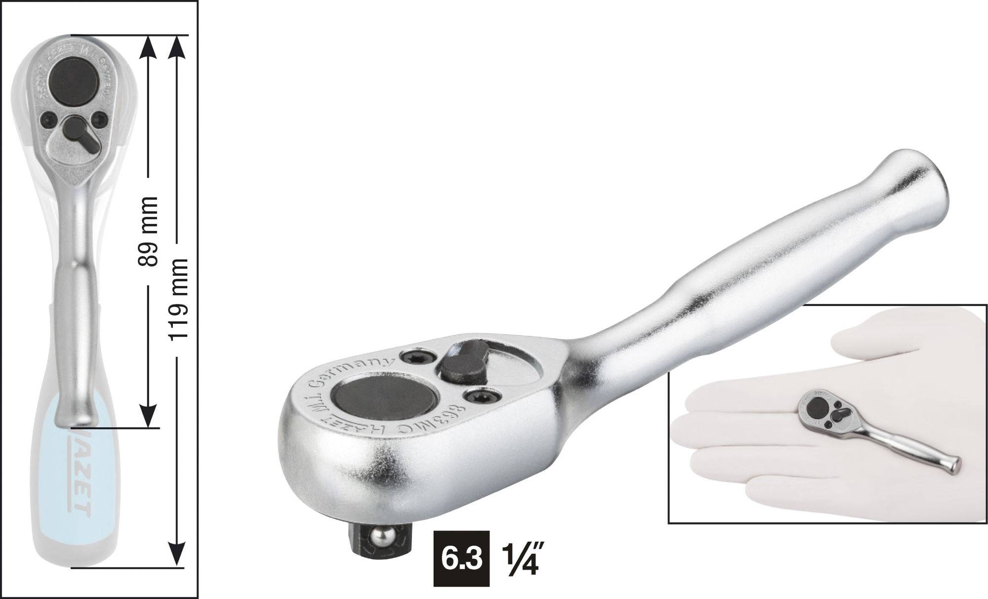 Hazet 863MC Cliquet réversible 1/4" (6.3 mm) 89 mm