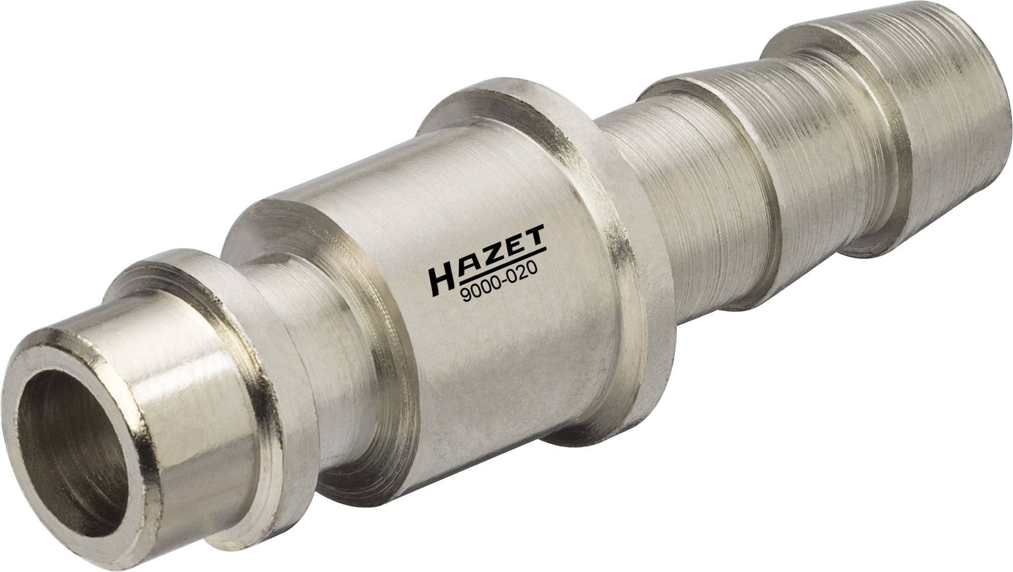 Adaptateur métallique à extrémités graduées, étiqueté 'Hazet 9000-020', utilisé pour les connexions d'outils ou de machines.