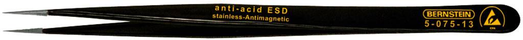 Pince antistatique en acier inoxydable à pointe fine, numéro de modèle 5-TS-51, utilisée pour des travaux électroniques de précision.