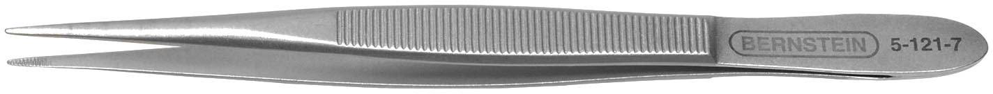 Pince à épiler en métal à pointes fines, zone de préhension striée pour une meilleure prise en main, numéro de modèle '5-12T-7' gravé sur le côté.