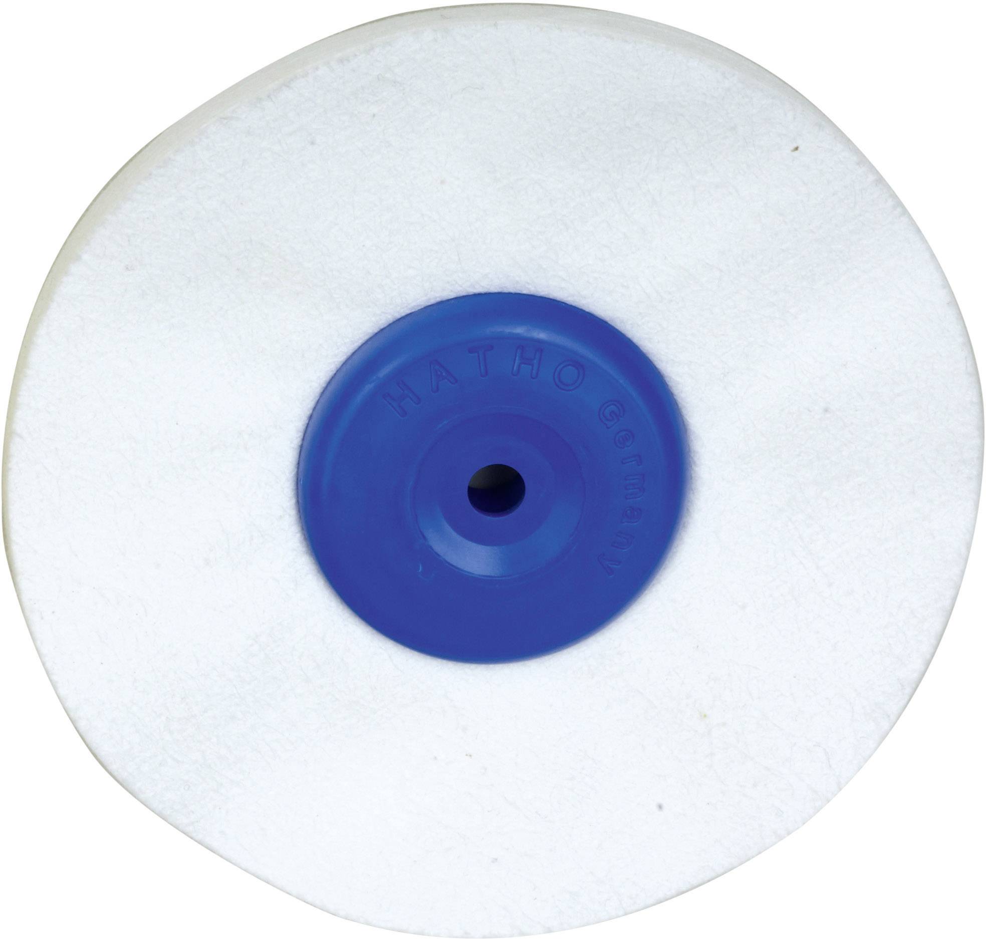 Un disque de polissage rond et blanc avec un centre bleu, probablement destiné à être fixé sur un appareil de polissage.