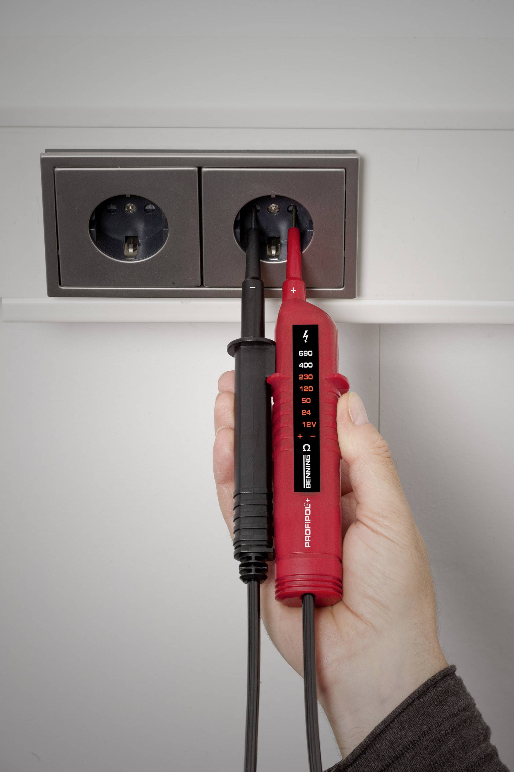 Testeur de tension à 2 pôles Benning PROFIPOL+ CAT III 600 V, CAT II 690 V LED